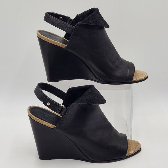 Vince Black Leather Sling Back Wedges - Picture 10 of 16